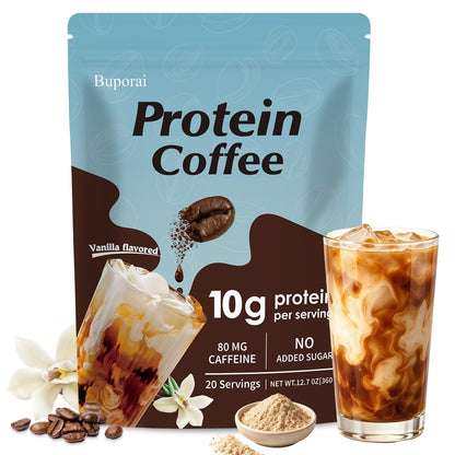 Caramel Protein Coffee Powder - Instant Iced Coffee, Sugar Free, Keto Friendly, 10 g Protein, 80 mg Caffeine Per Serving - 20 Servings