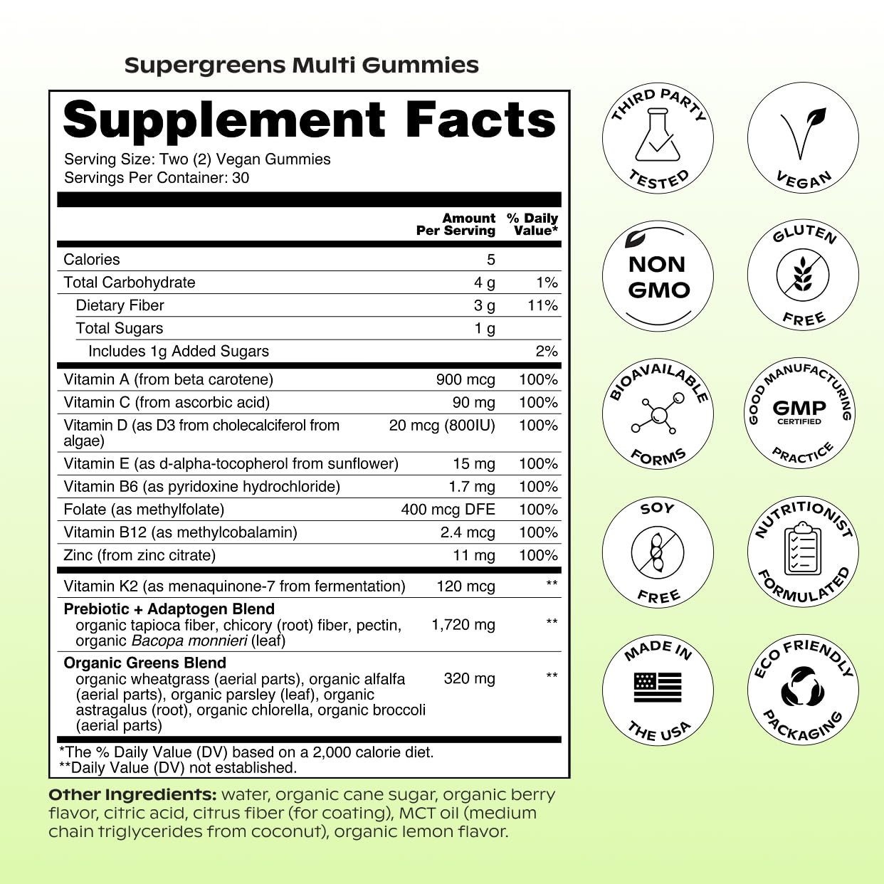 wholier Daily Supergreens Gummies, Greens Supplement with Prebiotics, Fiber, Adaptogens, Vegan Multivitamin, 9 Essential Vitamins + Minerals, 1g Sugar, 2 Gummy Serving (60 Gummies, 30 Day Supply) wholier buy supplements Au