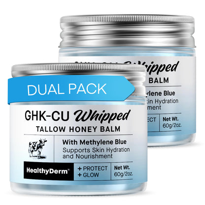 HealthyDerm Copper Peptides GHK-Cu Beef Tallow for Skin: Blue Balm with Methylene Blue, Manuka Honey & Vitamin E – Natural Face and Body Moisturizer for Mature, Dry & Sensitive Skin – 2oz