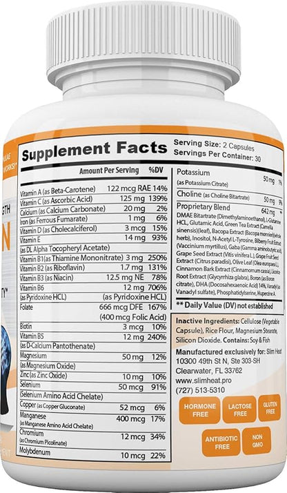 Keto Brain Booster - Brain Supplement - Focus, Concentration, Memory Neuro Supplement for Women & Men - Supports Learning, Energy, Immunity - All Natural, Non GMO, Made in USA - 60 Capsules Slim Heat buy supplements Au