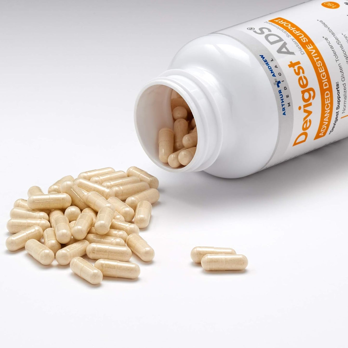 Arthur Andrew Medical - Devigest ADS, Advanced Digestive Support, Relief for Lactose Intolerance and Casein Sensitivities, Vegan, Non-GMO, 180 Capsules | Advanced Digestive Support, Relief For Lactose, Gluten, & Dairy Intolerance, & Casein Sensitivities,