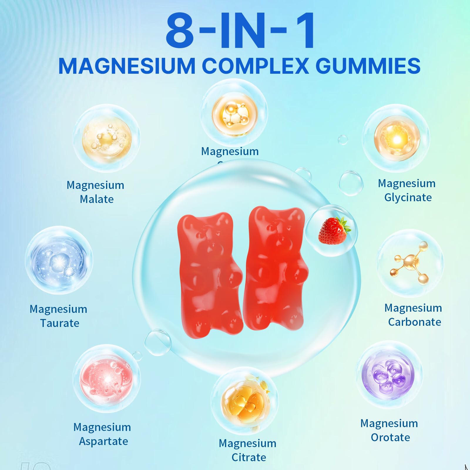 Magnesium Complex Gummies for Women Men 8 in 1, Magnesium Glycinate, Citrate, Malate, Taurate, Supports Bones, Muscle, Nerve Health, Sugar-Free, Vegan Non-GMO, Strawberry Flavor, 120 Count HUUAYAO buy supplements Au