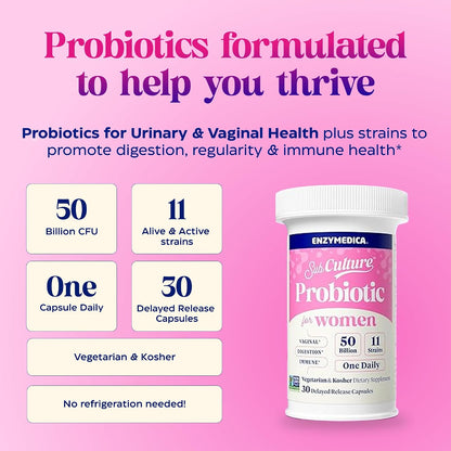 Enzymedica SubCulture Women's Probiotic, 50B CFU, Gut Support, 30 Caps | Helps Maintain Healthy Vaginal Flora & Urinary Tract Balance