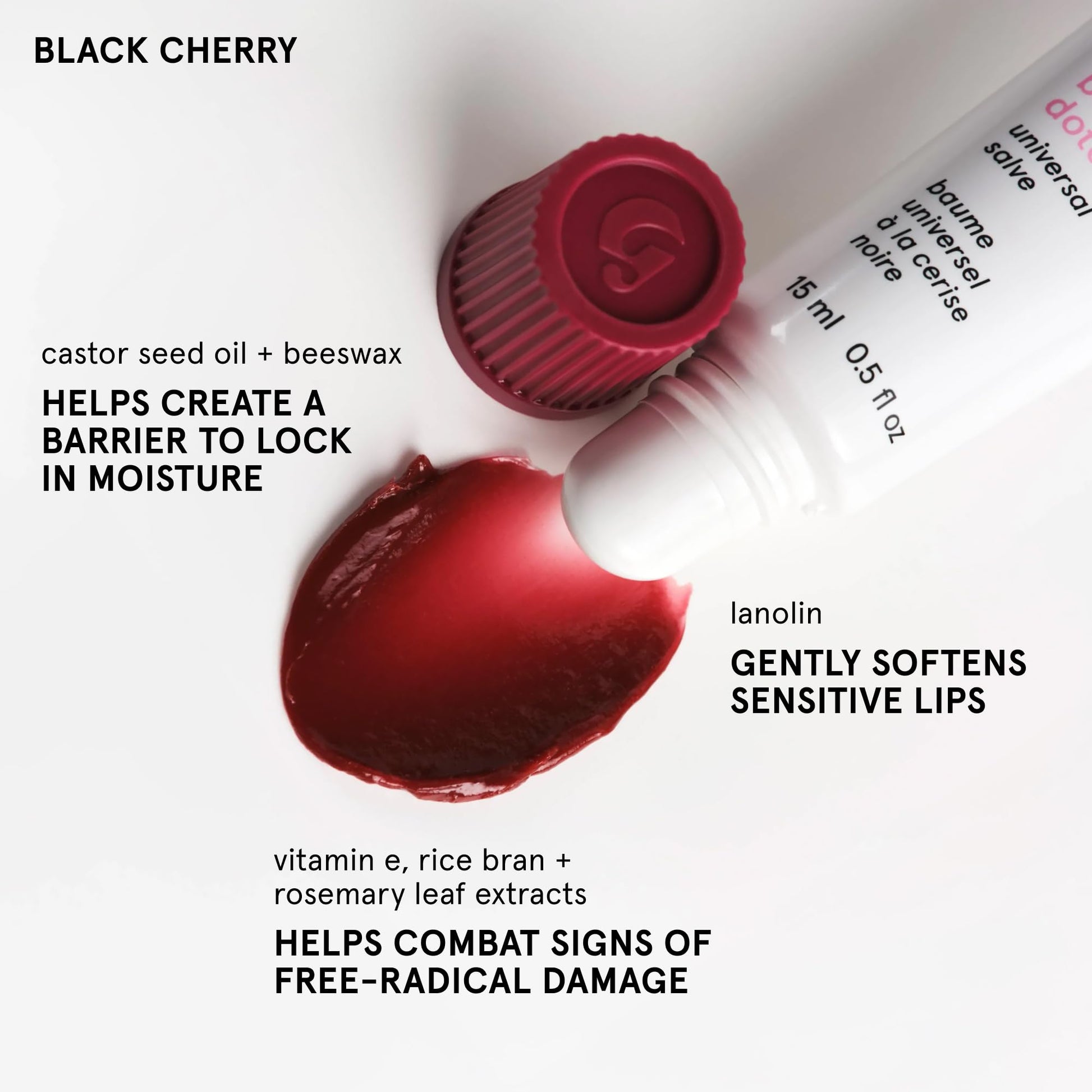 Glossier Balm Dotcom Hydrating Tinted Lip Balm - Universal Salve, Up to 12Hr Moisture for Dry Lips, Cuticles & Skin - Lanolin, Beeswax & Castor Oil - Black Cherry, Burgundy Tint, 15ml GlossierBuy Supplements Australia
