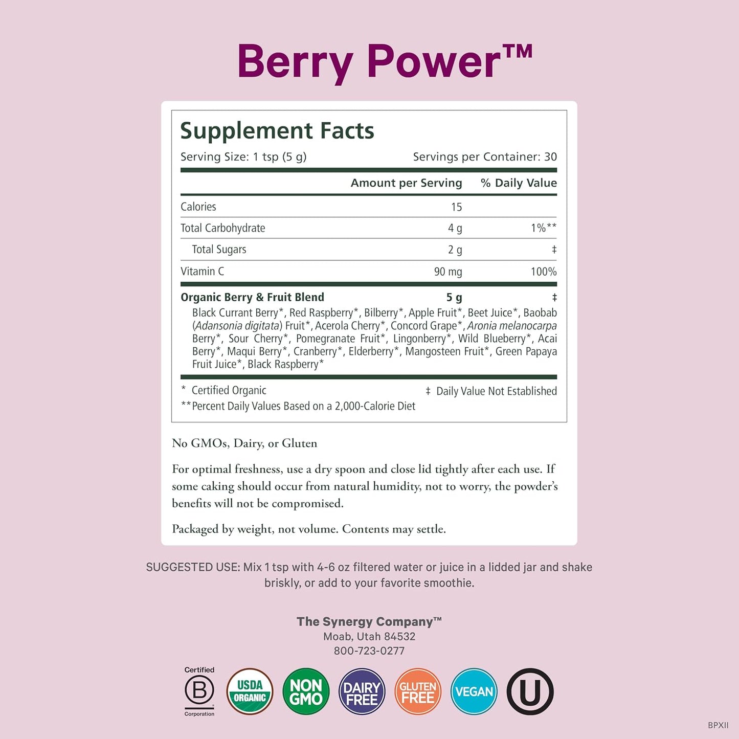 PURE SYNERGY Berry Power | Organic Berry and Fruit Powder | Antioxidant Supplement with Organic Acai, Acerola, and Wild Blueberry | for Healthy Aging, Immune, and Skin Support (5.3 oz Powder)