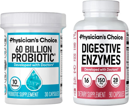 Physician's CHOICE - Optimal Gut Health Bundle: 60 Billion Probiotics + Digestive Enzyme 90ct for Digestive Comfort and Immune Support