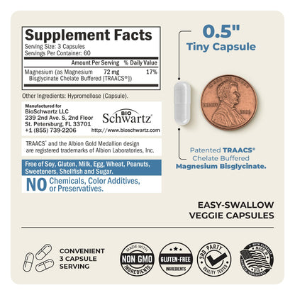 Magnesium Bisglycinate Chelated Supplement - High Absorption Magnesium Glycinate Supplement for Women and Men - Sleep, Muscle, Bone & Joint Support