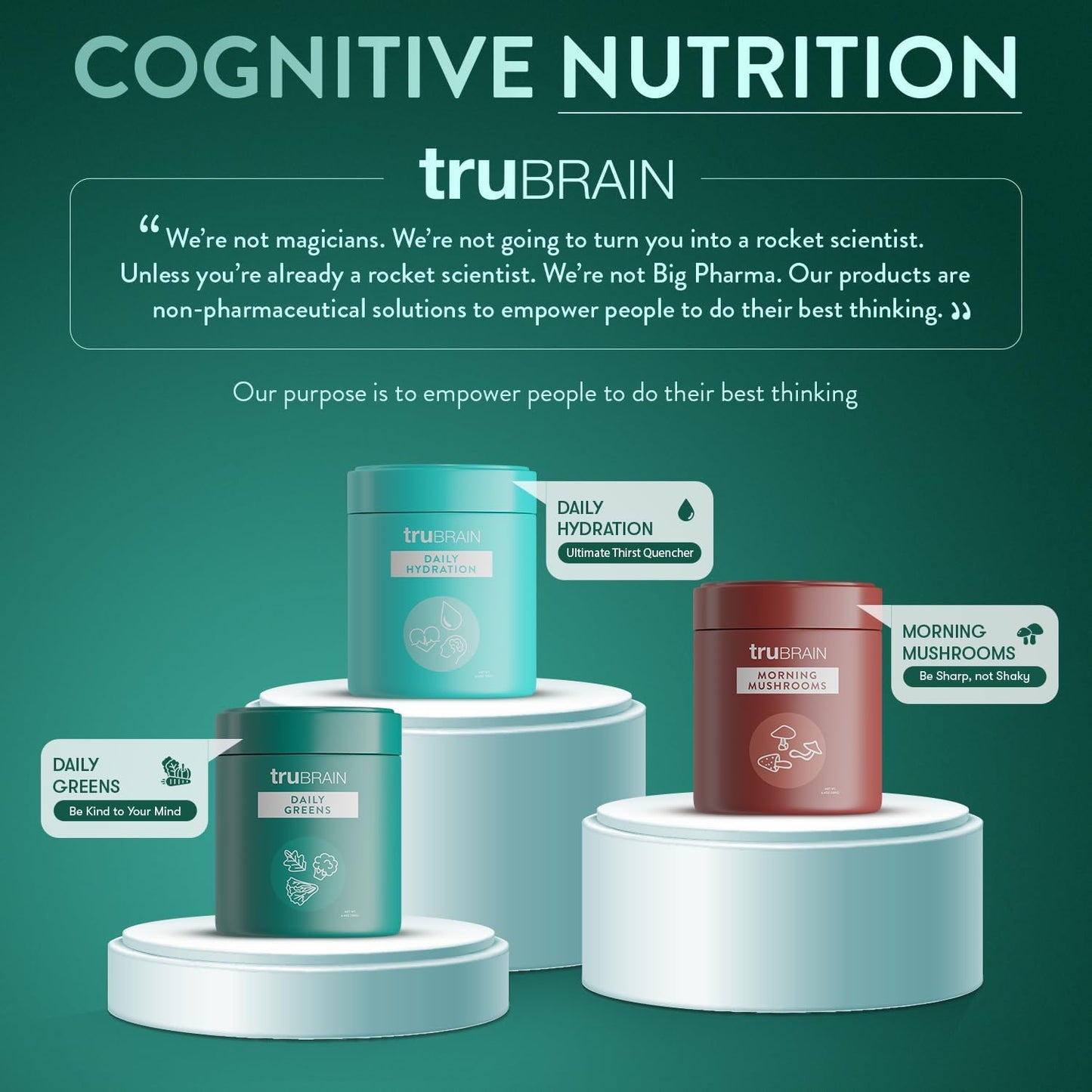 TruBrain Daily Greens: Sustained Brain Nourishment | 75 Plant-Based Ingredients, Superfoods, & Probiotics in Greens Powder | Vegan, Paleo, Keto-Friendly
