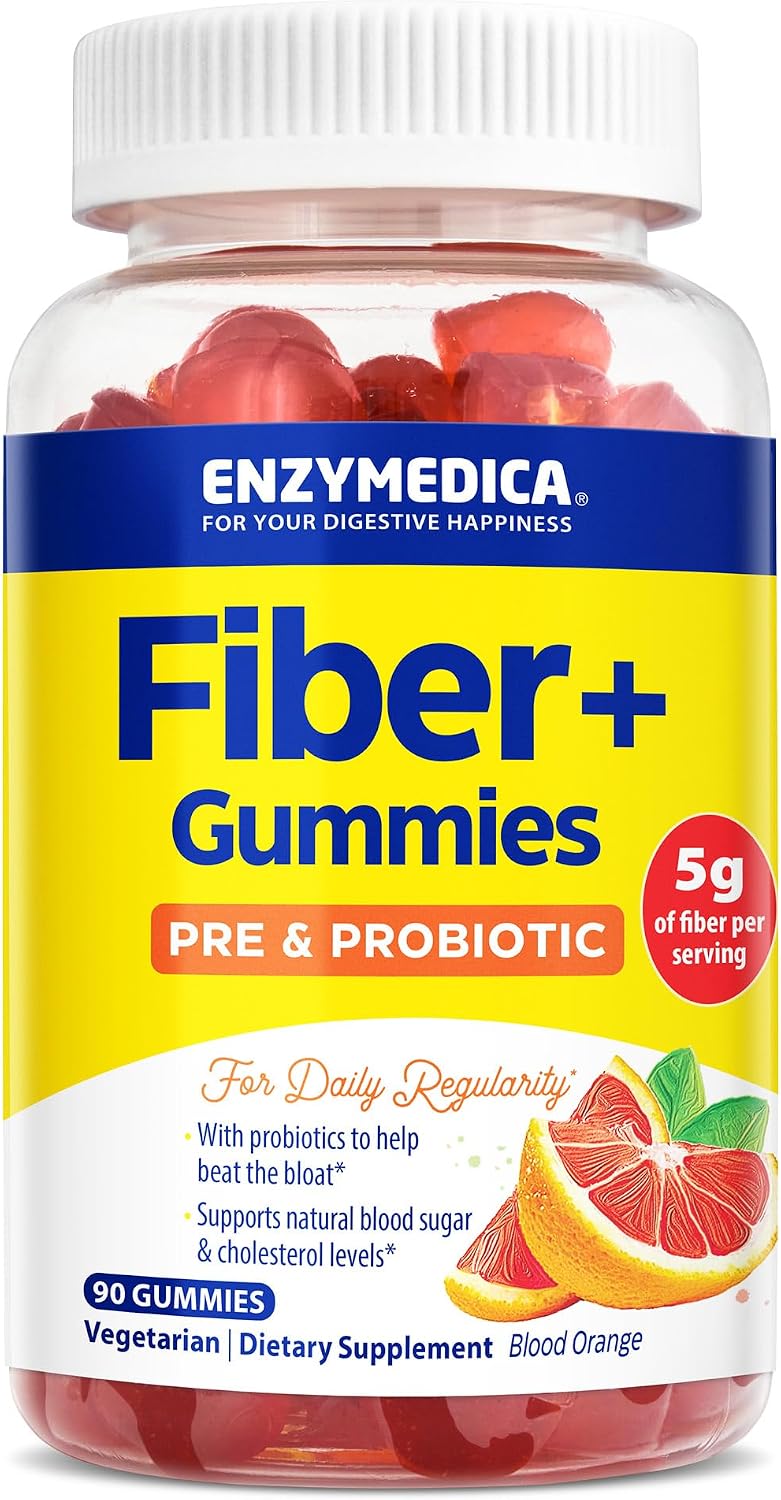 Enzymedica Fiber+ Prebiotic & Probiotic Gummies for Women & Men - 90 Count