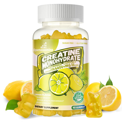 Creatine Monohydrate Gummies Complex for Men & Women -Advanced Formula W/L-Taurine + Vitamin B12, Sugar Free Chewable Supplement,90 Lemon Gummies Openovomins buy supplements Au