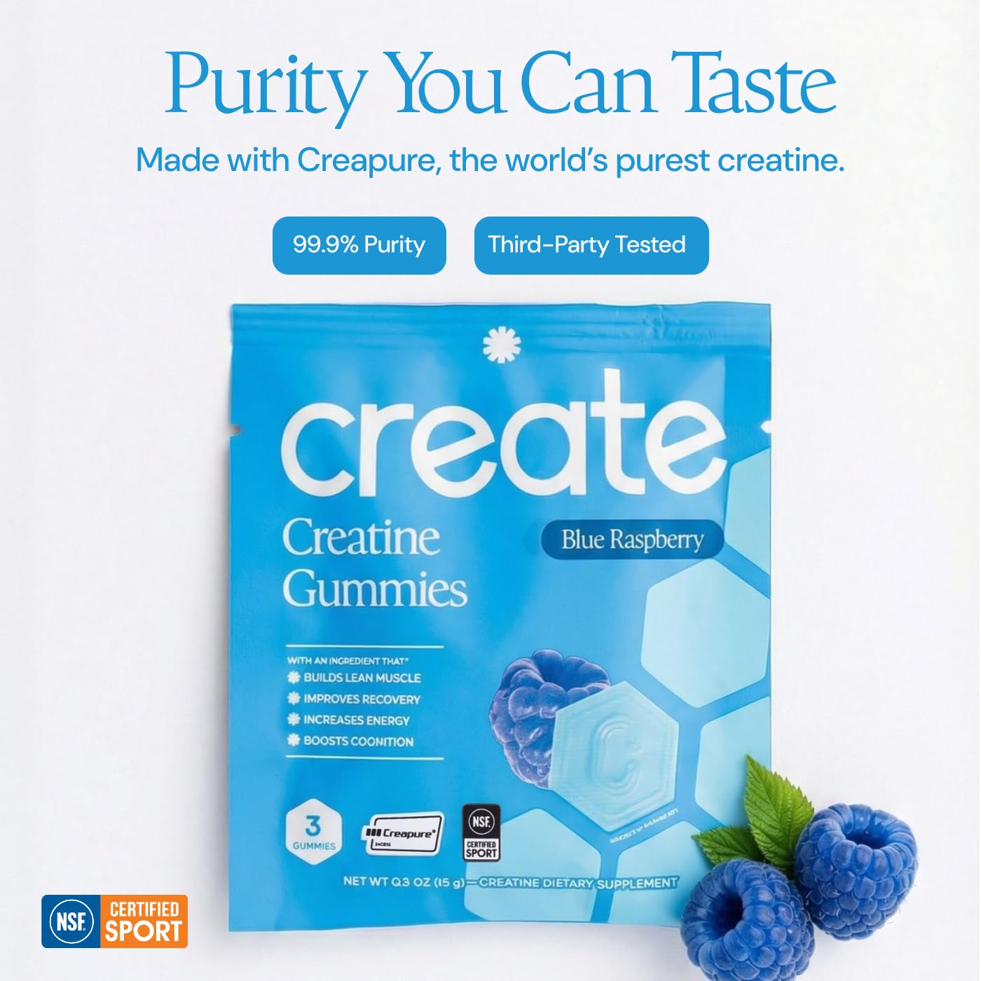 Create Creatine Gummies – Single-Serve Packs – 30ct – Variety Pack | NSF Certified for Sport – Made with Creatine Monohydrate, Vegan & Gluten-Free, Anti-Melting Formula, 3 Gummies per Pack