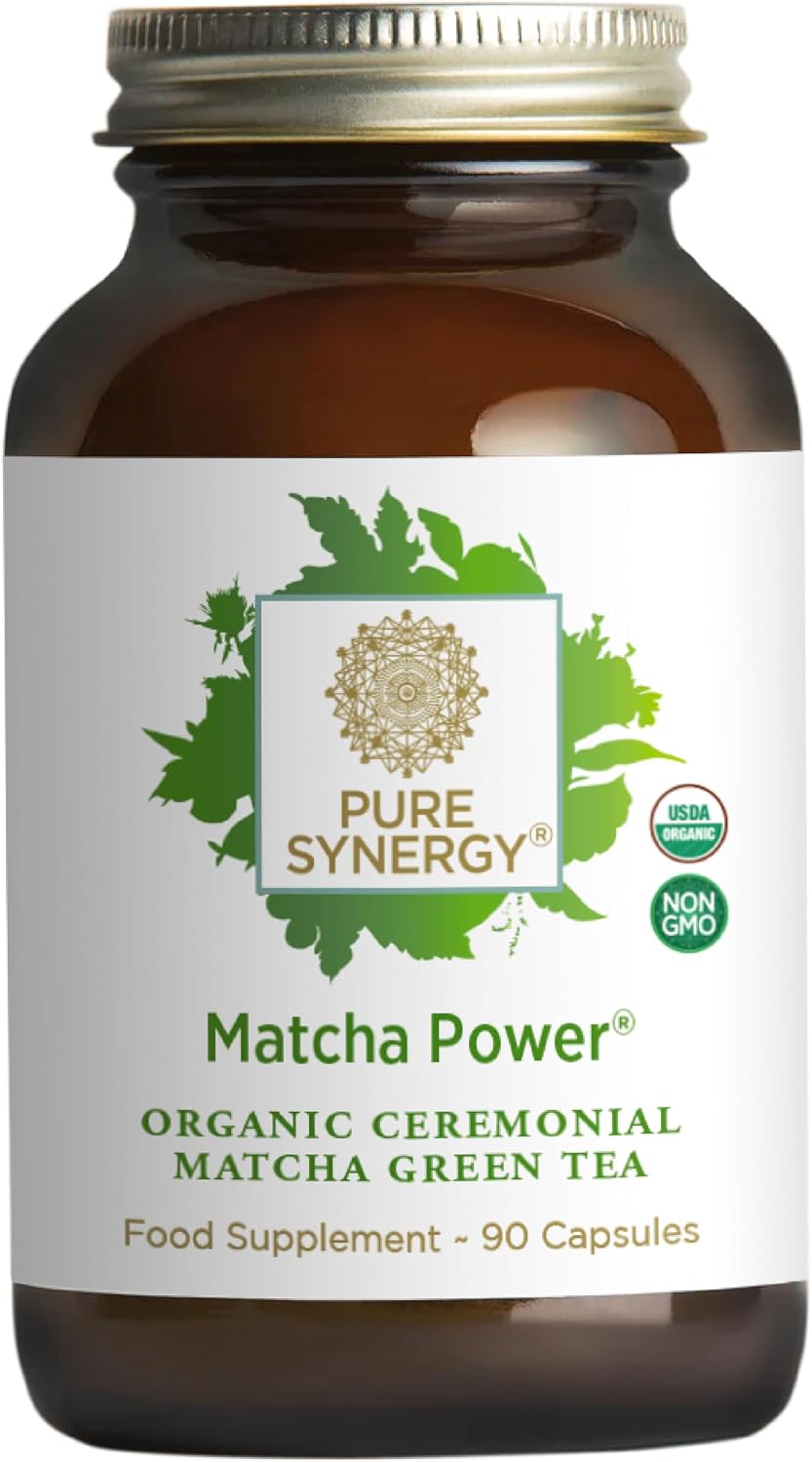 PURE SYNERGY Matcha Power | Organic Matcha Green Tea Capsules | Ceremonial Grade Supplement with EGCG | for Enhanced Energy & Alertness (90 Capsules)