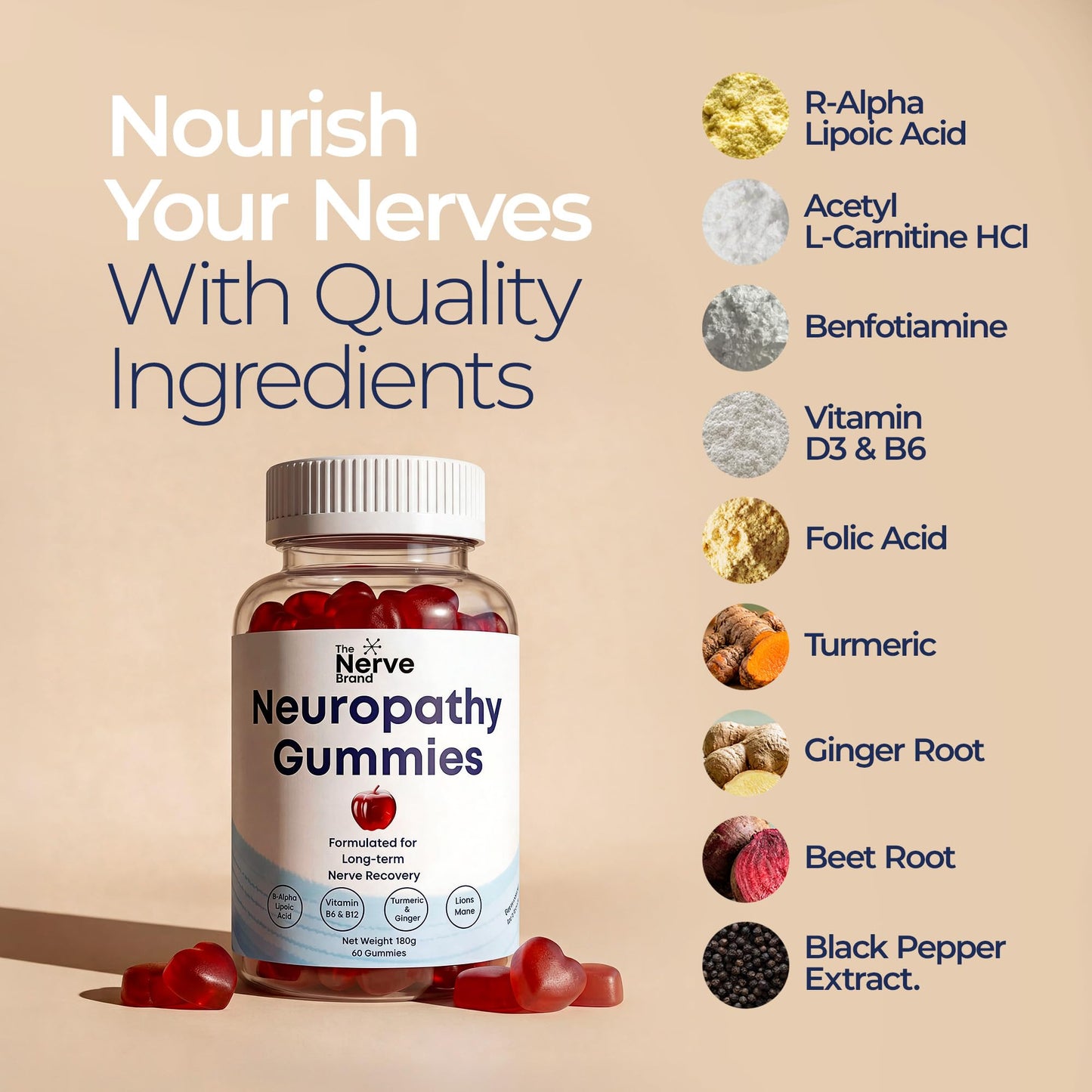 The Nerve Brand Neuropathy Support Gummies, 600 mg R Alpha Lipoic Acid Gummies with B1 B6 B12 and Lion’s Mane, Sugar Free Daily Nerve Health Supplement, 30 Day Supply The Nerve BrandBuy Supplements Australia