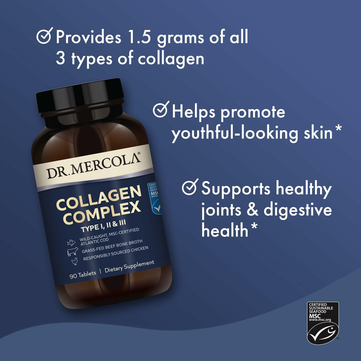 Dr. Mercola Collagen Complex - Supports Skin & Connective Tissue - Types I, II & III Collagen - Non-GMO, Gluten-Free & Soy-Free - 90 Tablets (30 Servings) Dr. Mercola buy supplements Au