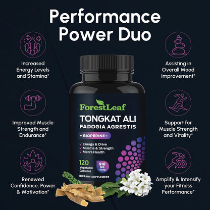 Tongkat Ali and Fadogia Agrestis for Men Supplement w/ BioPerine - Tonkat-Ali Max Strength 200:1 Extract - Long jack Tongkat-ali for Men - Muscle Growth, Performance & Energy - 120 Powder Capsules