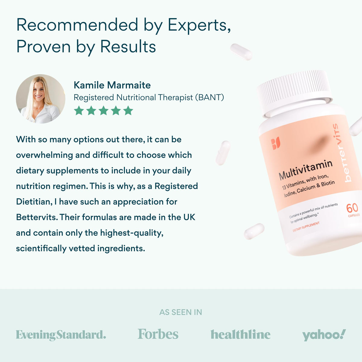 Bettervits Multivitamin for Women & Men | Womens Daily Multivitamin with 13 Essential Vitamins Iron, Iodine, Calcium and Biotin | Vitamins A, K2, D3, C, B1, B2, B3, B5, B6, B7, B9, B12 | 60 Capsules Bettervits buy supplements Au
