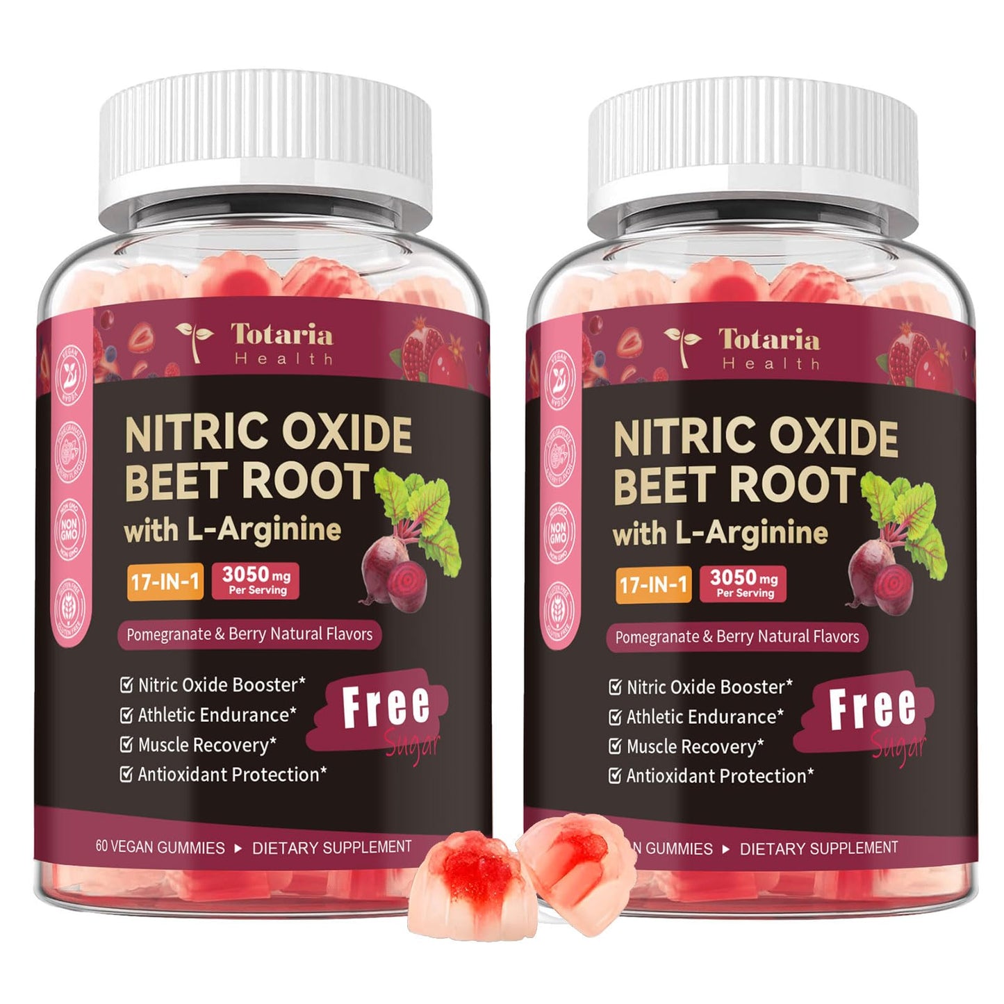 Totaria Beet Root Gummies - Blood Pressure & Cardiovascular Support, Beetroot Supplement with Grape Seed, Pomegranate - Nitric Oxide Gummies for Heart Health, Circulation, Vegan, Non-GMO, Sugar Free