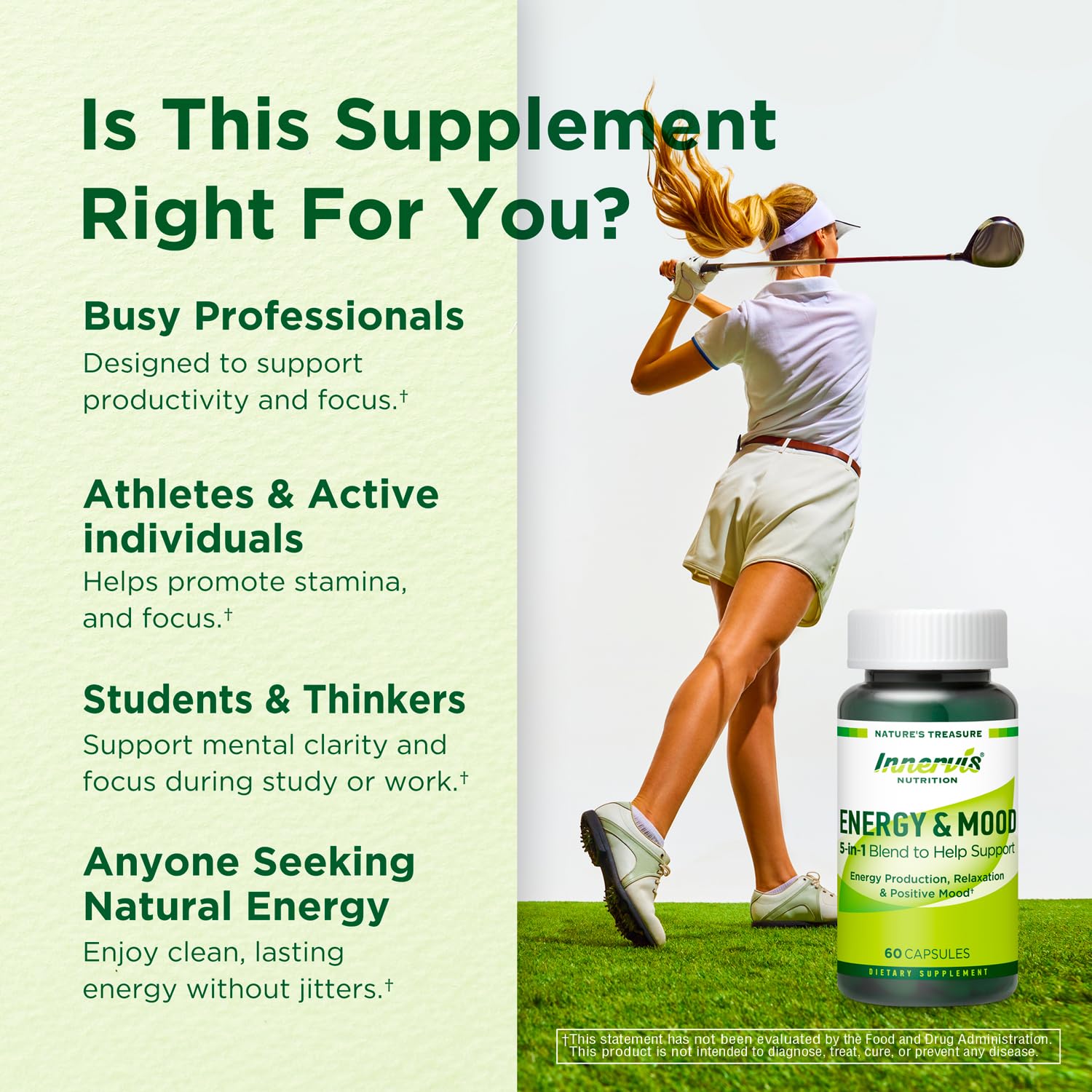 Caffeine Free Natural Energy Boost with Ashwagandha, Maca & Magnesium - Support Stress Relief, Focus & Mood - 60 Capsules by Innervis Nutrition INNERVISNUTRITION buy supplements Au