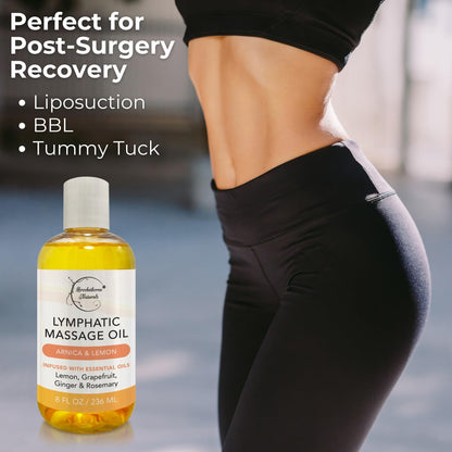 Lymphatic Massage Oil for Massage Therapy | 100% Natural Lymphatic Drainage Oil | Premium Quality with Arnica, Lemon & Ginger | for Post Surgery Recovery & Detox | 8oz by Brookethorne Naturals Brookethorne Naturals buy supplements Au