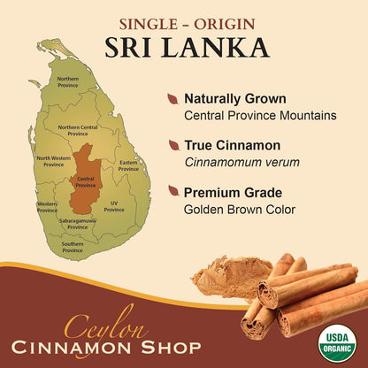 Organic Ceylon Cinnamon Powder, USDA Certified Spice - 8 ounces | Premium Grade True Cinnamon, Sri Lankan Variety, Cinnamomum Verum, All-Natural, Non-GMO, Gluten Free, Made in the USA (GMP)