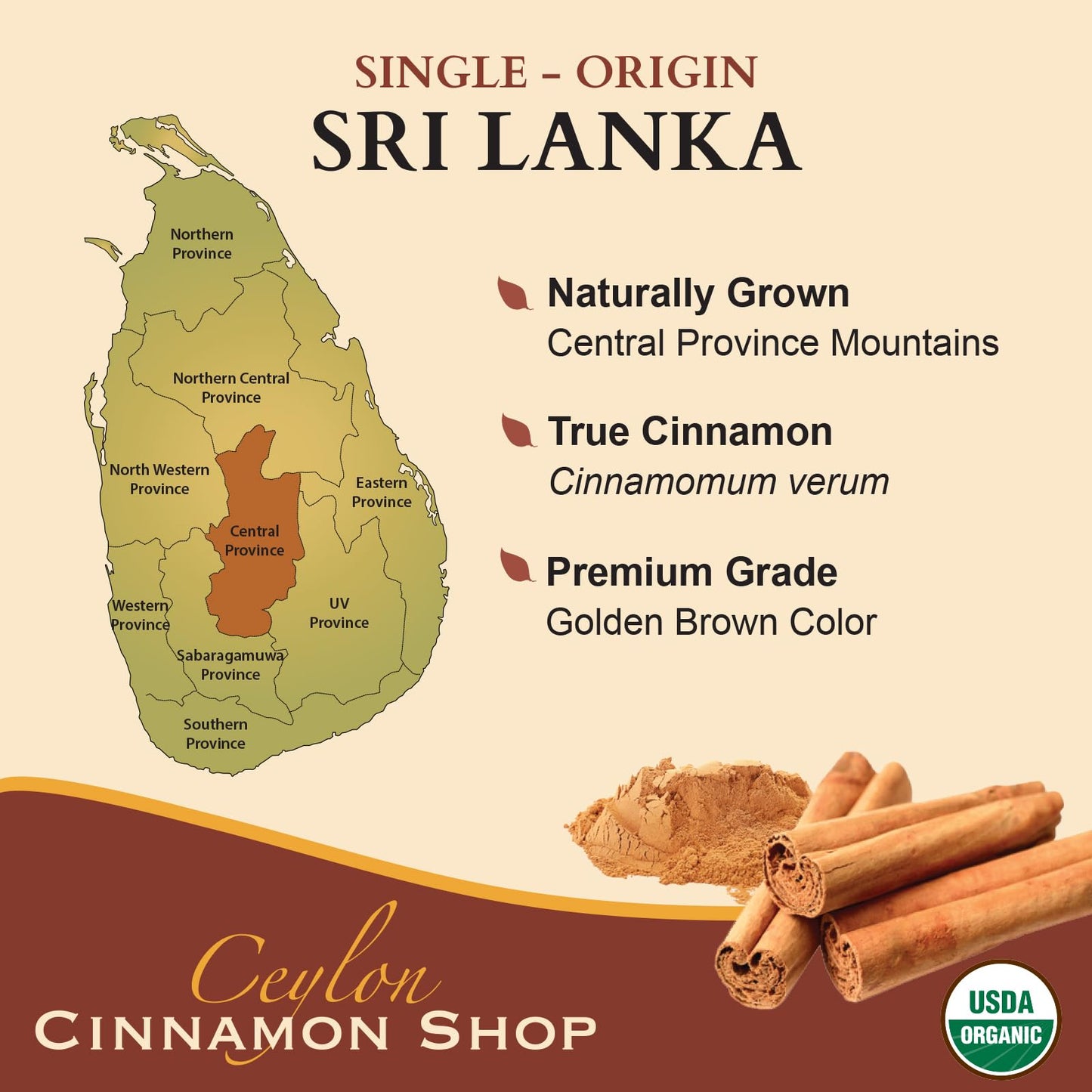 Organic Ceylon Cinnamon Capsules, USDA Certified Supplement - 90 Count | Premium Grade, True Sri Lankan Variety, Cinnamomum Verum, All-Natural, Non-GMO, Gluten Free, Made in the USA (GMP)