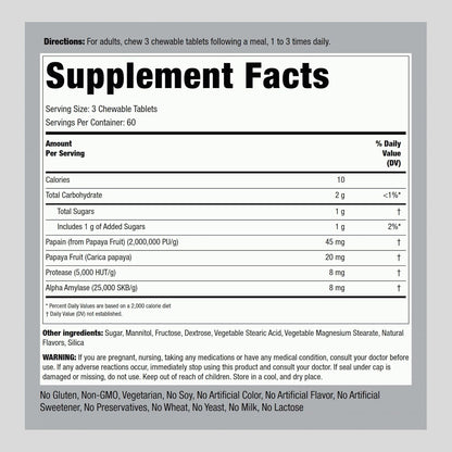 Piping Rock Papaya Digestive Enzymes Chewable | 180 Tablets | Ultra Supplement for Women and Men | Carica Papaya | Vegetarian, Non-GMO, Gluten Free