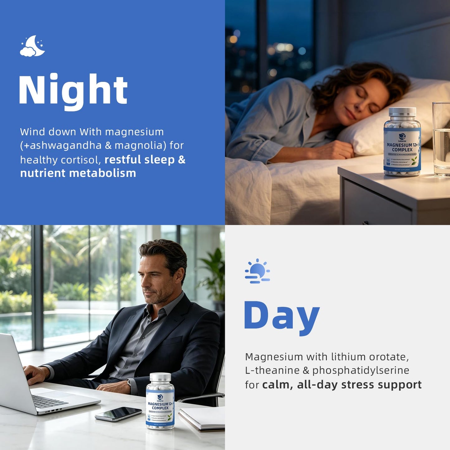 Magnesium Complex Supplement -12 Forms of Glycinate, Citrate, B6 & More | Chelated Formula Plus Ashwagandha,Lithium Orotate - Support for Sleep, Muscle & Nerves*- Men & Women Capsules- Non-GMO-120 Ct