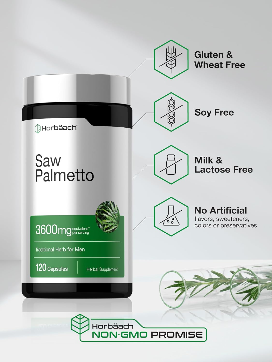 Horbäach Saw Palmetto Extract | 120 Capsules | from Saw Palmetto Berries | Non-GMO and Gluten Free Formula