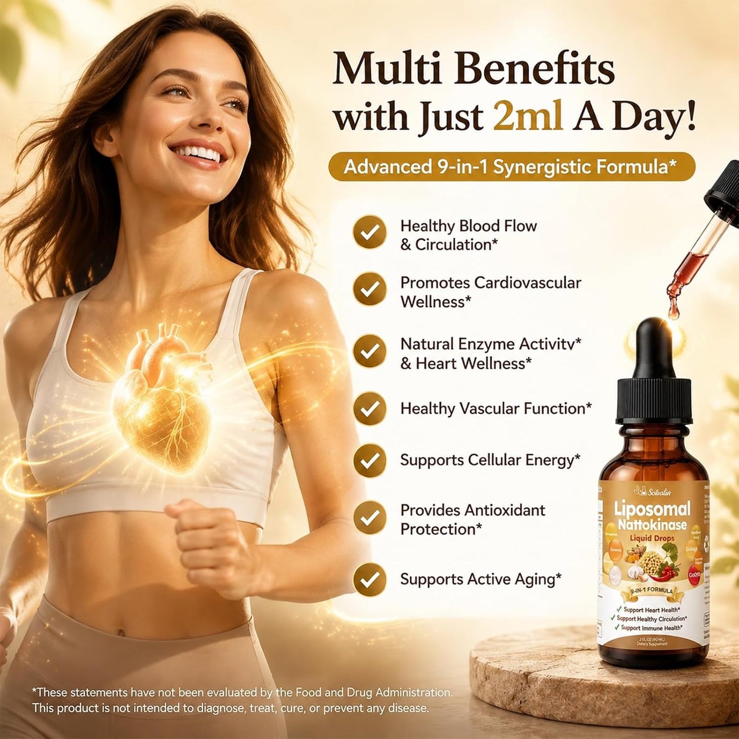 Nattokinase 10800 FU Supplement Liquid Drops, Ultimate 9-in-1 Natto -kinase Serrapeptase Enzyme Blend w. Bromelain Curcumin CoQ10 K2 MK7 for Circulatory Heart & Digestive Spike, Liposomal Tech