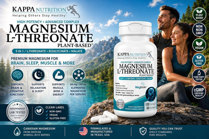 Magnesium L-Threonate Plant-Based 3 in 1 Powered by Magbrain® Magnesium L-Threonate Plant-Based | Magnesium Bisglycinate & Magnesium Malate | Up to 420 mg Elemental Magnesium | 150 Vegan Capsules.
