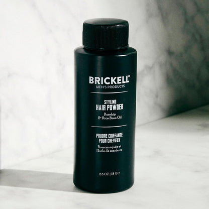 Brickell Men's Styling Hair Powder For Men, Creates Volume, Non-Greasy Texturizing Powder, With Rosehip, Rice Bran Oil, and Arrow Root Powder, 18g, Fragrance-Free