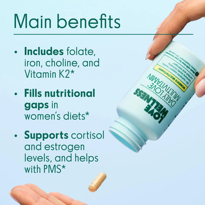 Love Wellness Daily Love Multivitamin for Women | Supports Energy, Cortisol, Immune Health, Stress Relief, & PMS | Complete with Vitamin D, C, Iron, Calcium, Zinc