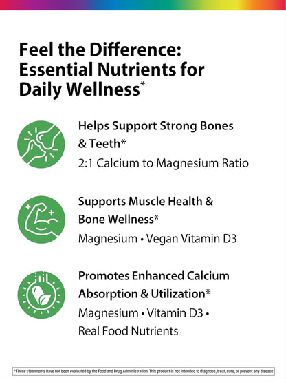 Rainbow Light Calcium Complex with Magnesium & Vitamin D3 + | 90 Tablets | Real Food Nutrients | Supports Bone Density & Muscle Health | Vegan Supplement for Men and Women | Real Food Nutrients | Supports Bone Density & Muscle Health | Vegan Supplement fo