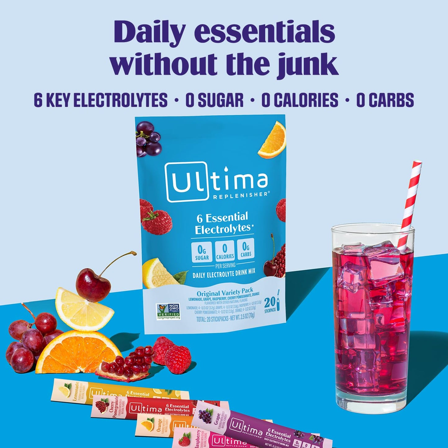 Ultima Replenisher Electrolyte Powder Drink Mix Bundle – Sugar Free – Variety, Gut Health – 20 Stickpacks, 14 Stickpacks – 6 Electrolytes and Minerals – Keto Friendly, Vegan, Non-GMO