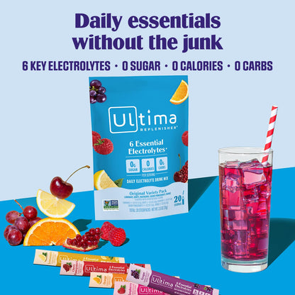 Ultima Replenisher Daily Electrolyte Powder Drink Mix – Sugar Free – Mocktini Variety and Original Variety, 36 Stickpacks – Hydration Packets with 6 Electrolytes and Minerals – Keto, Non-GMO