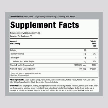Piping Rock Vitamin D3 and B12 Gummies | 60 Count | Supplement for Women and Men | High Potency | Strawberry Flavor | Vegetarian, Non-GMO, Gluten Free