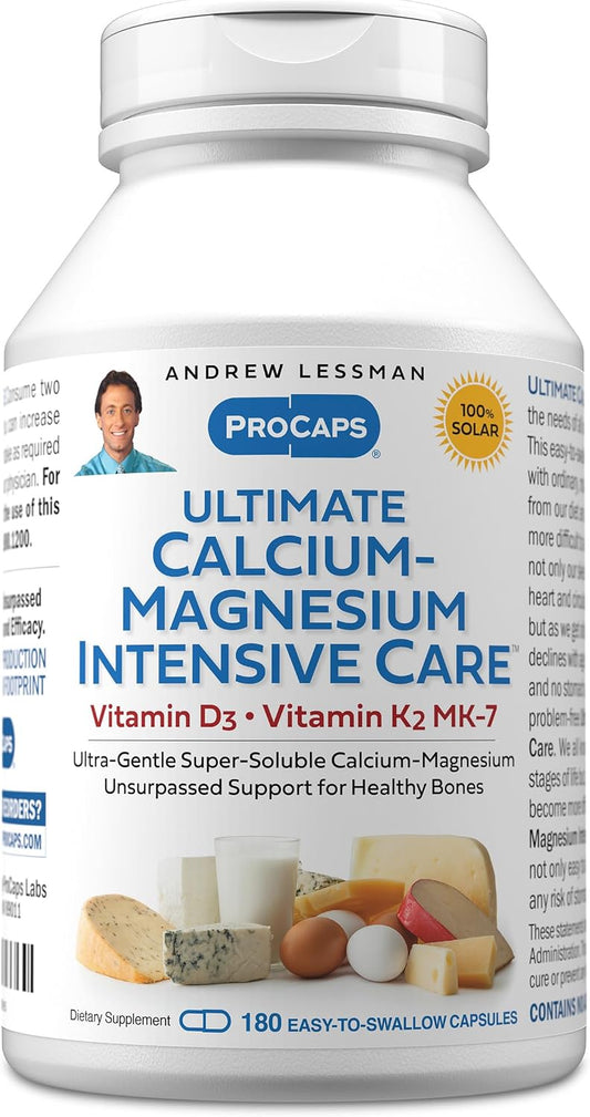 ANDREW LESSMAN Ultimate Calcium-Magnesium Intensive Care with Vitamin D3 & K2 MK7-120 mcg - 180 Capsules – Bone and Skeleton Health Essentials. Gentle, Easy to Swallow, Super Soluble. No Additives