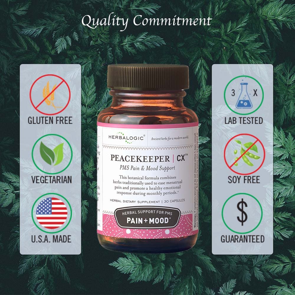 Herbalogic - Peacekeeper CX Herb Capsules - Reduces PMS Related Mood Swings - Reduces Cramps & Pain Associated with Monthly Periods - Contains Turmeric & Corydalis - 30 Cap Count HerbalogicBuy Supplements Australia