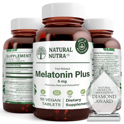 Natural Nutra Vegan Melatonin 5mg with Vitamin B6, 100 Tablets | Fast Dissolve, Melatonin with Calcium for Optimal Sleep, Promoting More Restful Sleep, Gluten-Free, Non-GMO