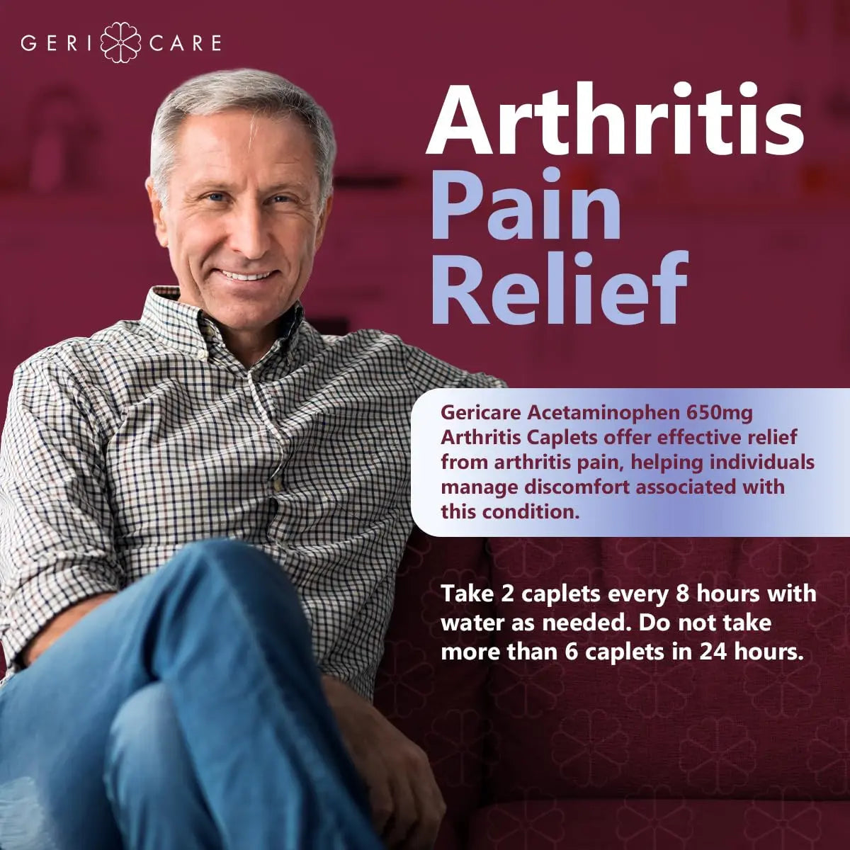 GeriCare Acetaminophen Extended-Release Arthritis 650mg Caplets, Pain Reliever, Arthritis Symptoms, Fever Reduction, 100 Count (Pack of 1) GeriCareBuy Supplements Australia