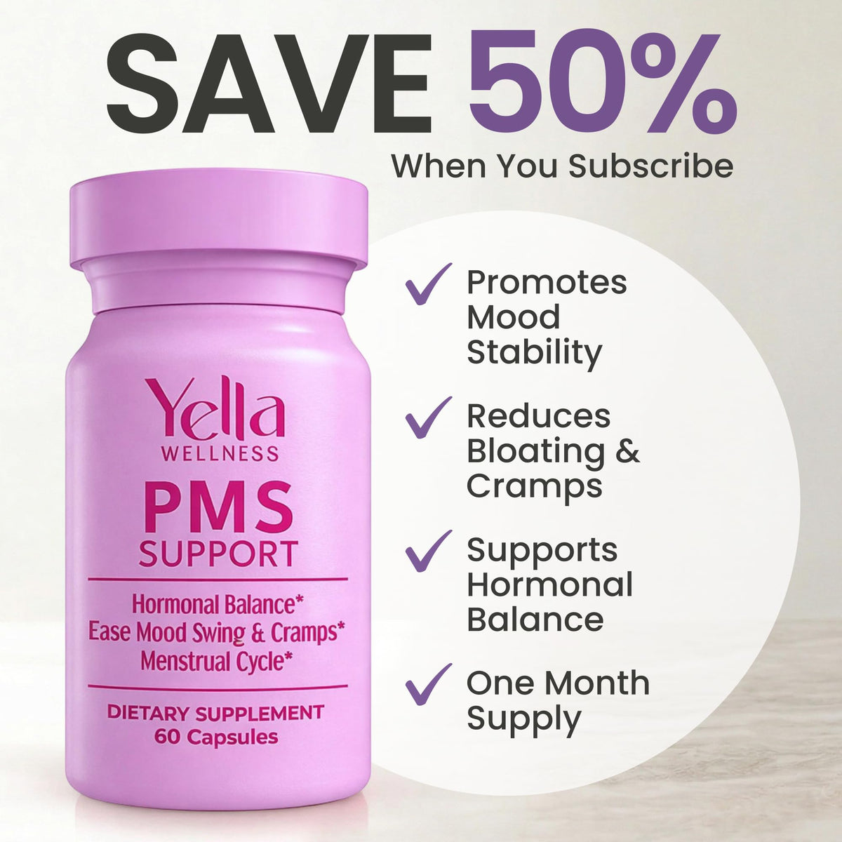 YELLA WELLNESS Hormone Balance for Women - PMS Support Supplement for Women w/Chaste Tree, Dong Quai and Ashwagandha- PMS and Menopause Relief for Bloating, Cramps and Mood Swings- (60ct) YELLA WELLNESSBuy Supplements Australia