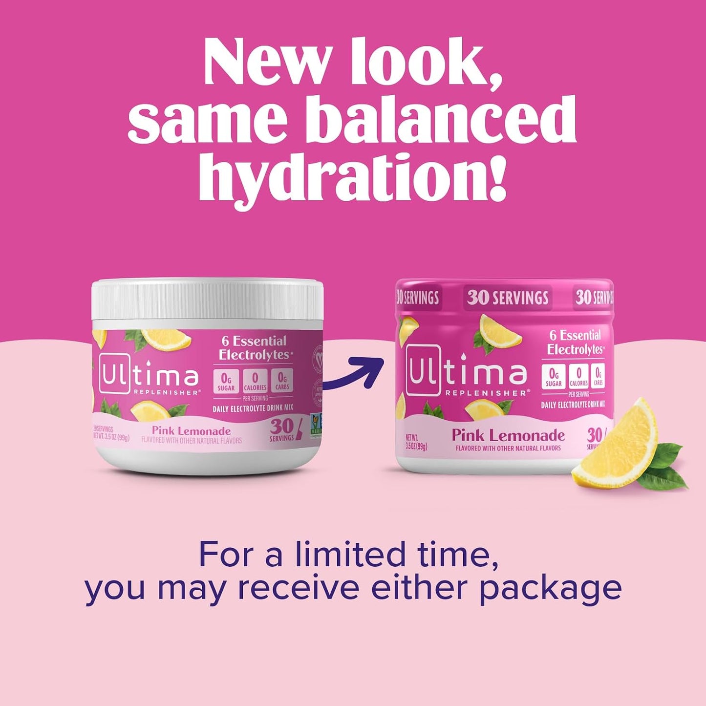 Ultima Replenisher Electrolyte Powder Drink Mix Bundle – Sugar Free – Pink Lemonade, 30 Serving Canister and 20 Stickpacks – 6 Electrolytes and Minerals – Keto Friendly, Vegan, Non-GMO