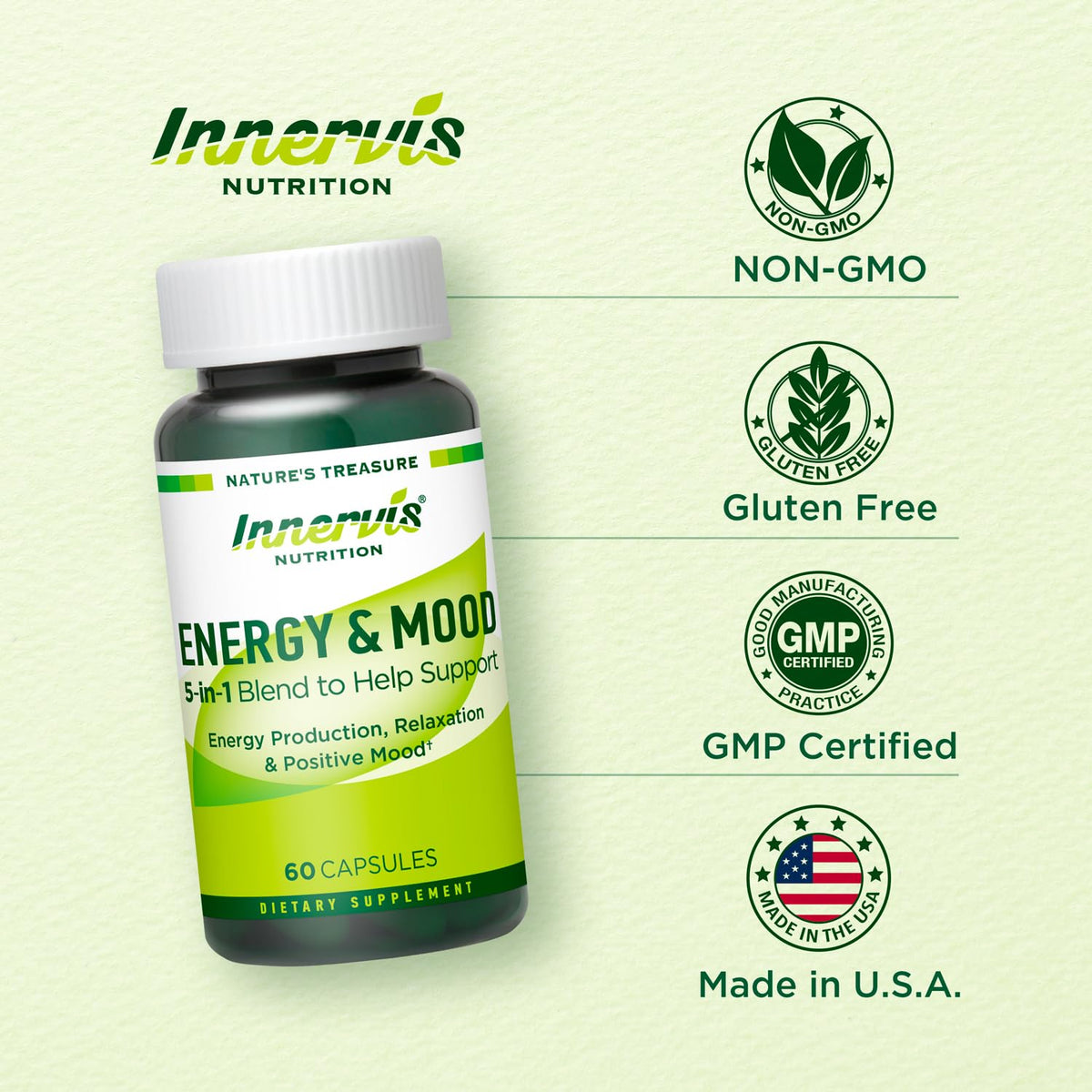Caffeine Free Natural Energy Boost with Ashwagandha, Maca & Magnesium - Support Stress Relief, Focus & Mood - 60 Capsules by Innervis Nutrition INNERVISNUTRITION buy supplements Au