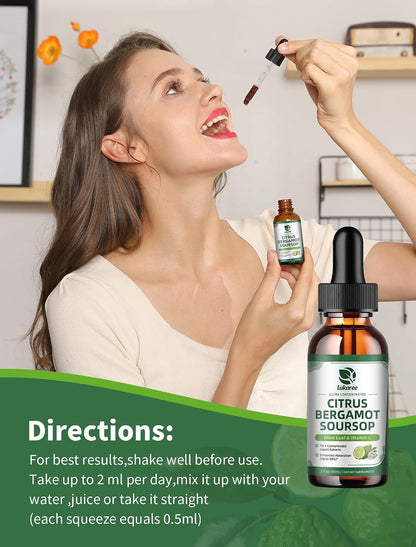 Citrus Bergamot + Soursop Liquid Drops for Cholesterol, Heart & Digestive* | Natural Herbal Supplement with Olive Leaf, Vitamin C, Black Pepper, Vegan, Sugar free, 2 Fl Oz, 30 Days Supply
