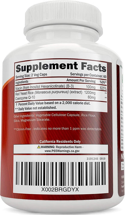 Purely Holistic Red Yeast Rice 1200mg with CoQ10 & Niacin + Vitamin D3 5000 IU (125mcg) & K2 MK7 90mcg Bundle - 270 Vegetarian Capsules - Made in USA