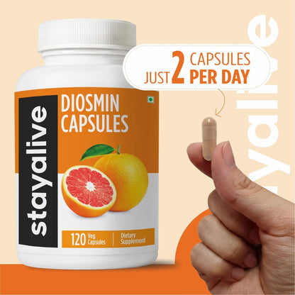 STAY ALIVE Pure Diosmin Complex 1000mg Formula, 120 Capsules, Citrus Bioflavonoids Rich Fruit Extract, 2 Month Supply, 100% Vegetarian, Non-GMO & Gluten Free Diosmin Supplement STAY ALIVE buy supplements Au