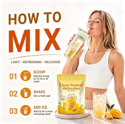 Clear Protein Refreshers Drink with Electrolytes Powder (Pineapple Mango) | Collagen Peptides, 0g of Sugar,40mg Caffeine