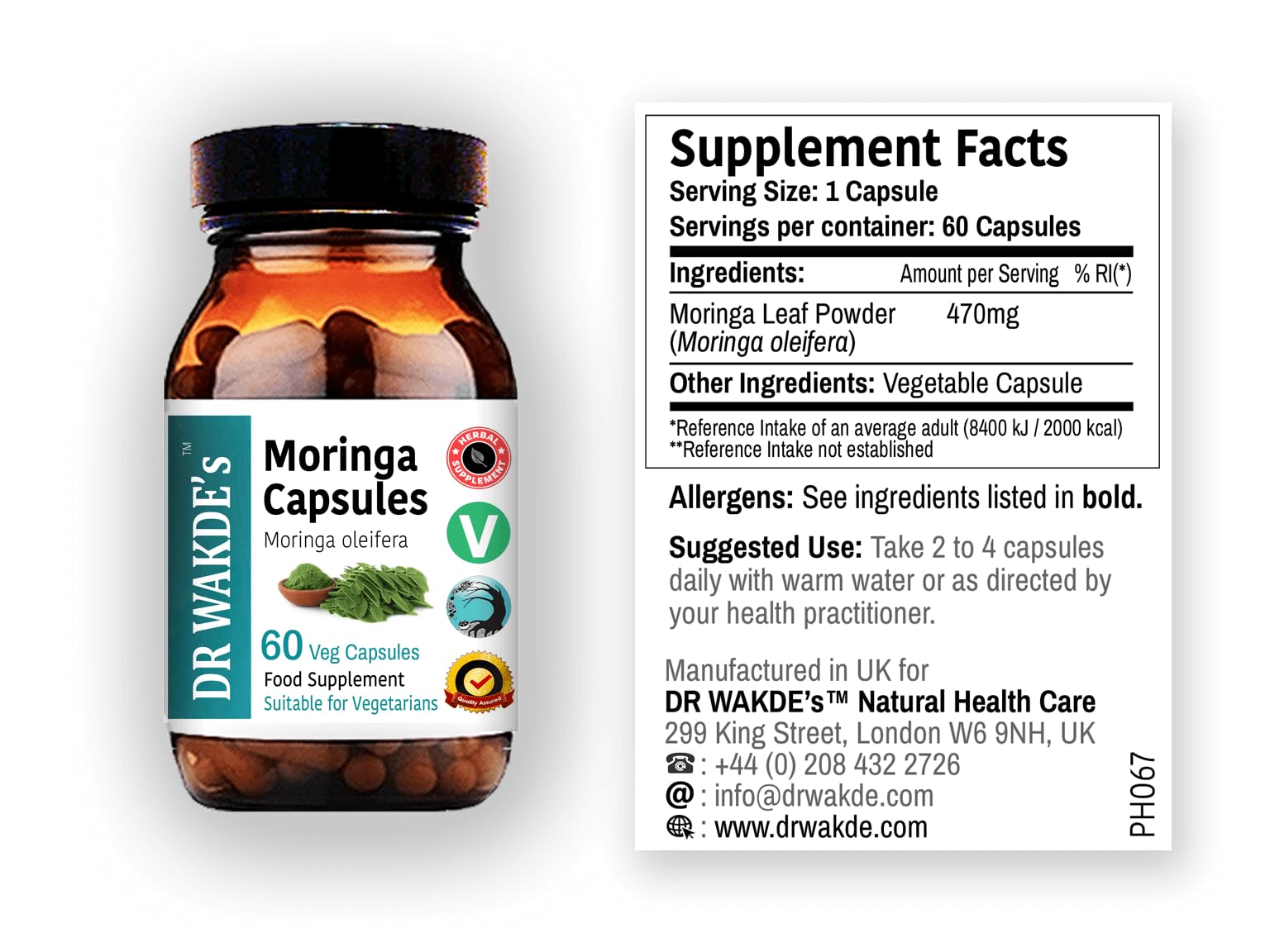 DR WAKDE'S Moringa Capsules (Moringa oleifera, 60 Veg Caps, Plant-Based Supplement, Ayurvedic Herb, All Natural, Vegan) DR WAKDE's buy supplements Au