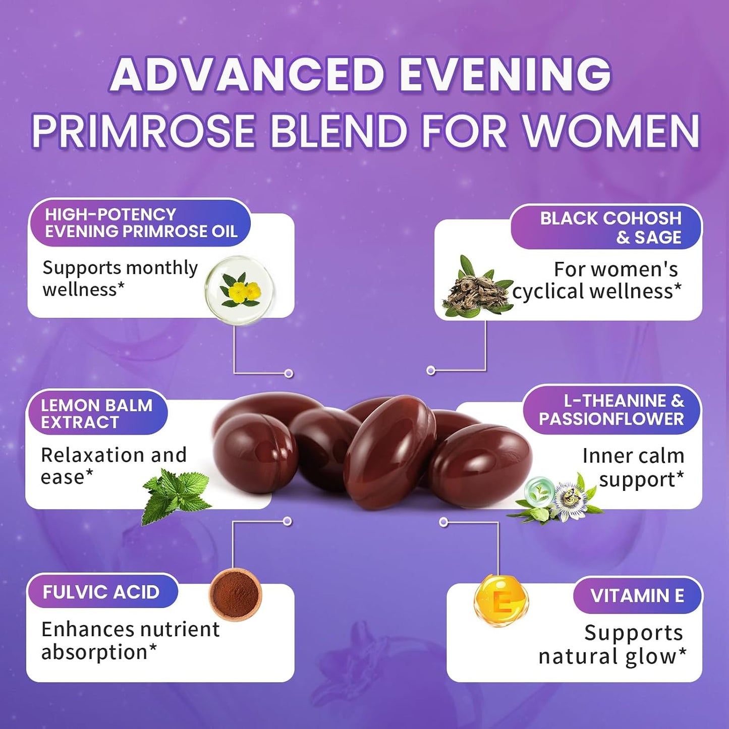 Evening Primrose Oil 1000mg - Hormone Balance for Women & Mood | Primrose Oil Capsules Cold-Pressed w/10% GLA, Essential Fatty Acids, L-Theanine for Mood, Skin & Immune, 90 Softgels