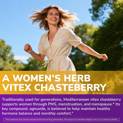 Organic Vitex Chasteberry Supplement for Women, Hormone Balance, Fertility Support, Healthy Menstrual Cycle, Vegan, 120 Capsules